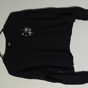 Black Long Sleeve Shirt with Floral and Moon Design